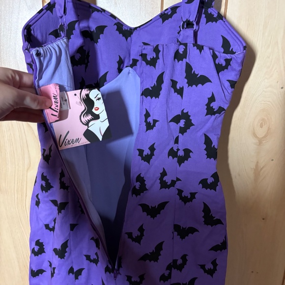 Vixen by Micheline Pitt - Purple Bats Maneater wiggle dress - NWT - Picture 2 of 6